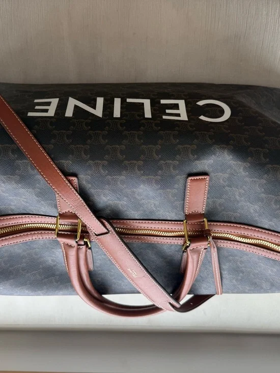 CELINE Black Logo Canvas & Brown Leather Duffel Bag - Picture 12 of 14